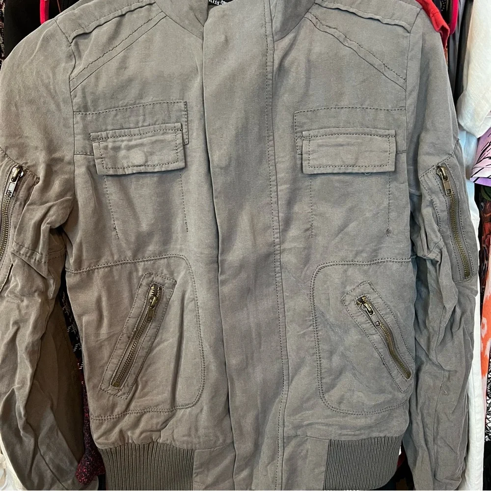 NWT Miss Me Olive Green Full Zip & Snap Stud Rhinestone Utility Jacket